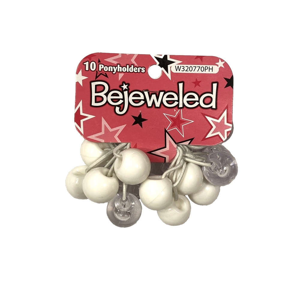 hair ties BEJEWELED pony holders with‎ white beads 1 pack of 10